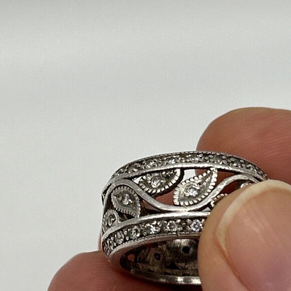 Sterling Silver 925 ADI Wide CZ Eternity Band Ring Missing One Stone - Picture 12 of 14